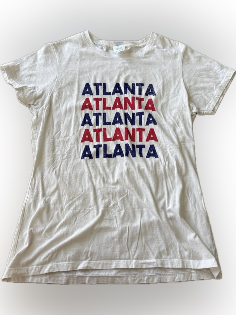 Port and Company White Short Sleeve 'Atlanta' Graphic Tee - Red & Navy Text
